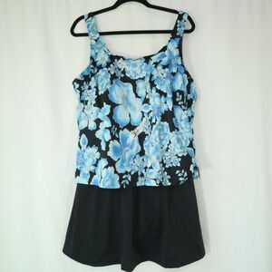 Le Cove Swim Dress Size 24 Built in Cups Blue Floral